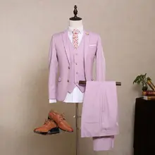 Осень Зима итальянский стиль Лавандовый Жених приталенные смокинги 3 шт Мужские свадебные костюмы на выпускной на заказ пиджак для костюма