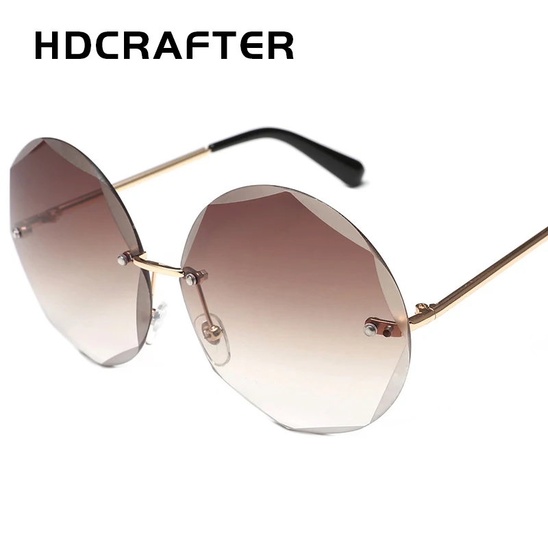 

HDCRAFTER Rimless Sunglasses Women Vintage Round Sun Glasses Brand Designer Eyewear Sunnies Women Shades
