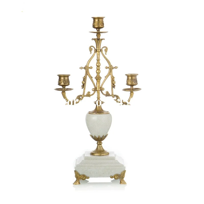 

European ceramic inlaid copper creative candle holder tall candlestick ornaments retro home living room decoration