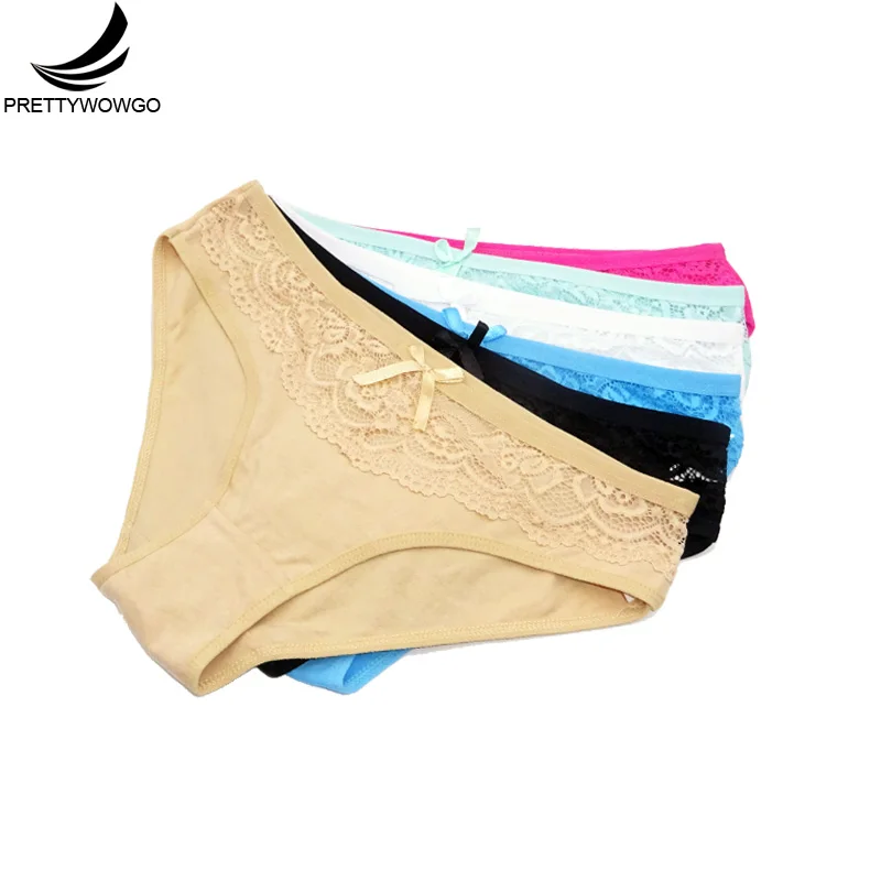 

Prettywowgo 6 pcs/lot New Arrival 2020 Underwear Women Sexy Lace Low Waist Lace Cotton Panties M L XL 9351