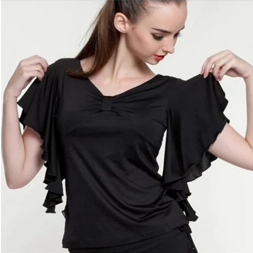 

New Women Lady Batwing Butterfly Sleeve Gather Front Plus Size Latin Dresses Ballroom Dress Modern Dance Top
