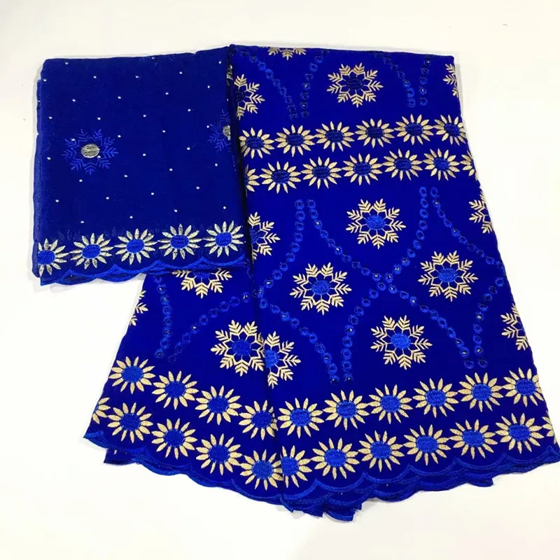 Королевский синий цвет швейцарское кружево Африканский хлопок ткань нигерийский с геле головной убор кружевная ткань жаккардовая ткань 5+ 2 ярдов/комплект