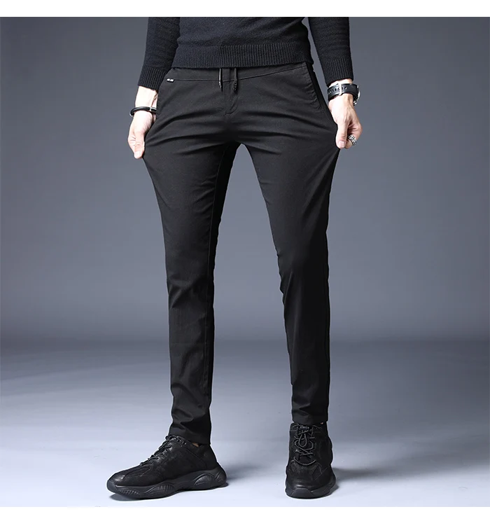 Новые осенние зимние мужские повседневные брюки высокого качества хлопковые брюки мужские черные модные брюки с эластичной резинкой на талии мужские брюки