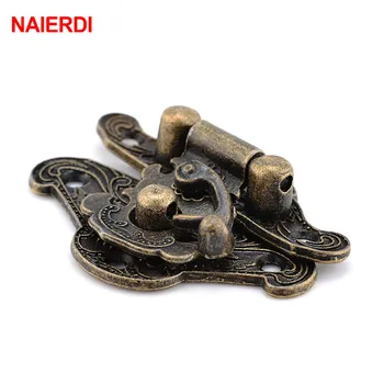 NAIERDI 4pcs Antique Bronze Hasp Latch Jewelry Wooden Box Lock Mini Cabinet Buckle Case Locks Decorative Handle 3 size in stock antique box buckle suitcase lock hasp antique wooden trunk metal buckle