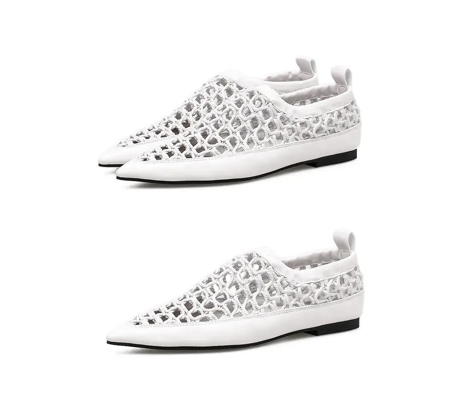

White hollow pointed shoes women 2019 summer breathable woven shoes casual holiday shoes
