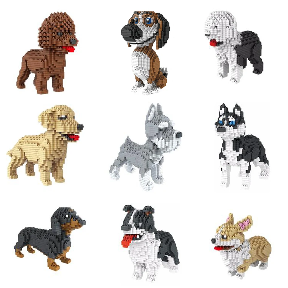 Husky Pet собака породы Шнауцер мультфильм строительные блоки модель игрушки милые