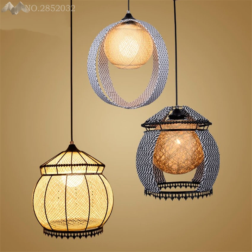 

America hemp ball pendant lamp creative art rattan hanging light for living room restaurant bar cafe indoor lighting decoration