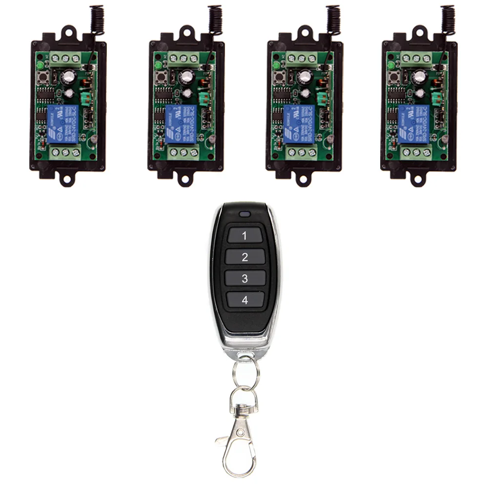 

DC 9V 12V 24V 10A Relay 1CH Wireless RF Remote Control Switch 4CH Transmitter+ Receiver 315 / 433 MHz Controller Popular