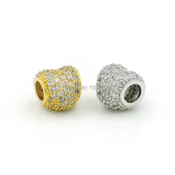 

10x10x10mm Micro Pave CZ Hollow Heart Beads,Cubic Zirconia Pave on Copper, Fit Men Bracelet Women Bracelet Making Spacer