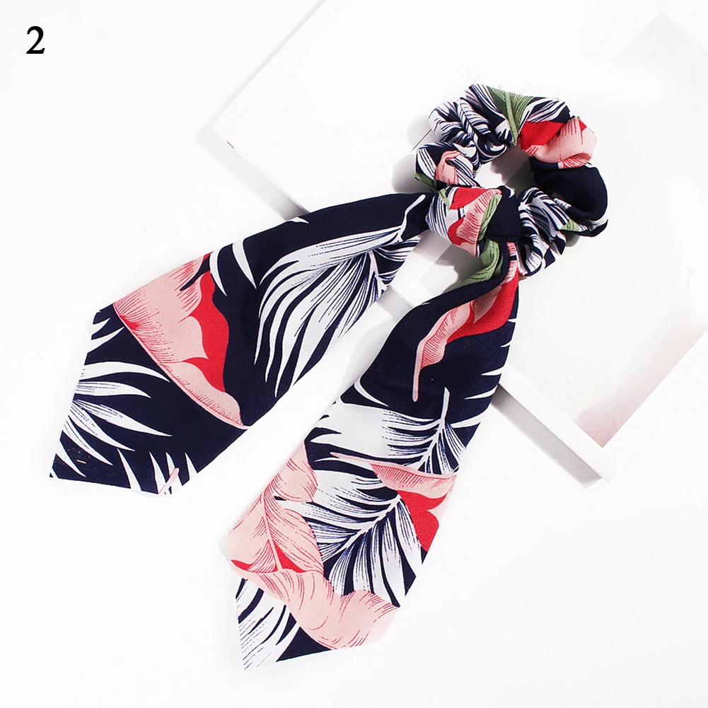 New Leopard Snake Floral Dot Streamers Scrunchies Women Hair Scarf Elastic Bow Hair Rope Ribbon Band Girls Hair Accessories - Цвет: 2