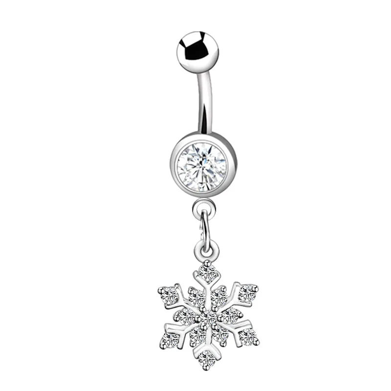 Fashion Sexy Dangle Belly Rings Snowflake Navel Piercing Belly Button Rings Ombligo Surgical Steel AAA Zircon Body Jewelry Women1