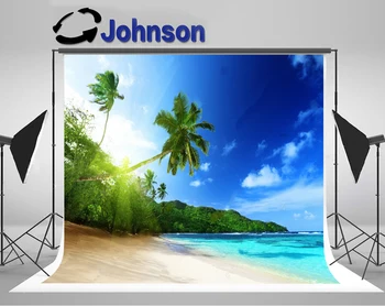

Sea Beach Sunset Island Seychelles Palms Tree background Vinyl cloth High quality Computer print wedding photo backdrop