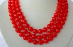 

huij 001238 stunning 3rows big 10mm round natural red jade beads necklace