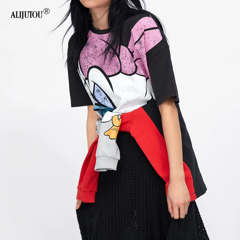 Daisy Duck co-branded women's t-shirt 2019 Summer Short Sleeve T shirts Donald Duck Mickey Mouse Cartoon Designer Tops Zaraing