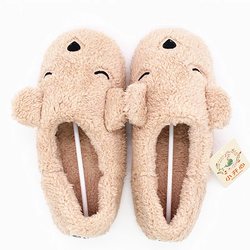 XiaoKaiXin Winter Home Cartoon Squinting Dog Soft Plush Slippers Women Indoor Floor Warm Bedroom big Size Slipper Shoes Girls