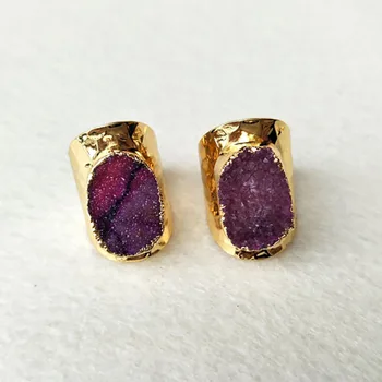 

5pcs Gold color Natural Druzy geode crystal druse rings, Quartz Stone Rings,Jewelry Finger crystal Ring R36