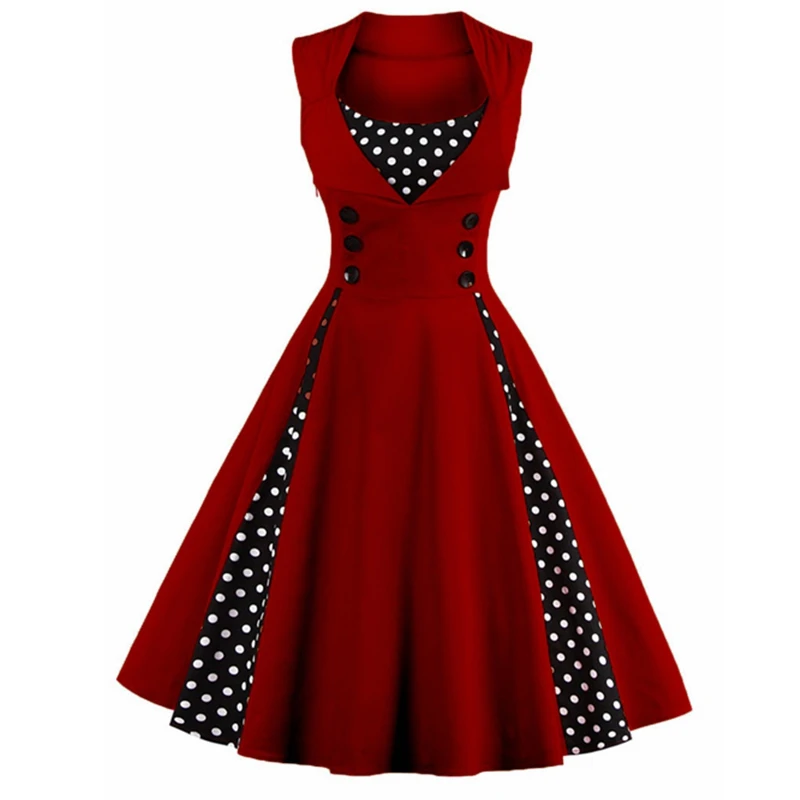 

S-4XL Women Robe Pin Up Dress Retro 50s 60s Dot Swing Summer female Dresses Elegant Dress