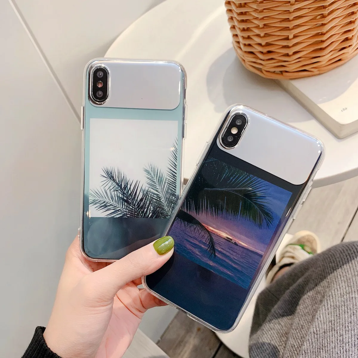 

Retro mirror leaf pattern transparent phone case for iPhone 8Plus XS X 6 6S Plus silicon soft TPU coque for iPhone 7 XR XS MAX