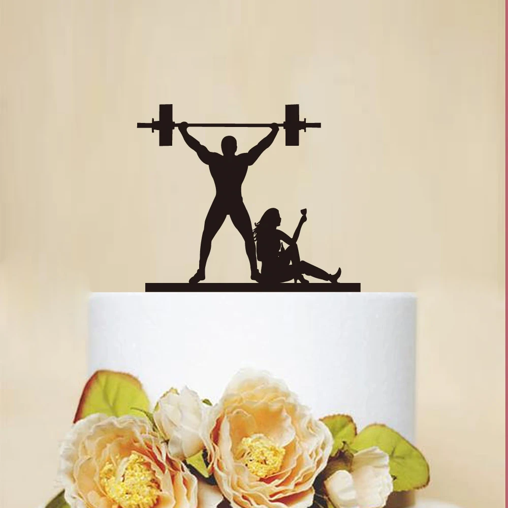 Wedding Cake Topper Funny Fitness Bride Groom Mr Mrs Acrylic Black weightlifting Cake Toppers Wedding Decoration Mariage Party Supplies Adult Favors (3)