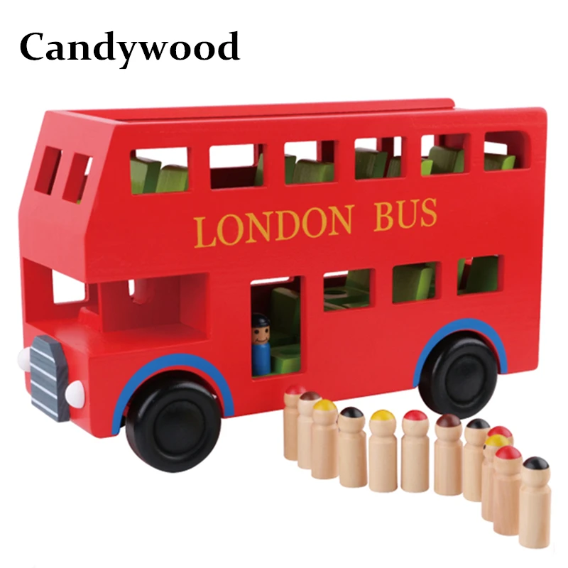 

Candywood New London Bus Double Decker Bus Wooden Assembling Children education toys high quality gift for kids boy