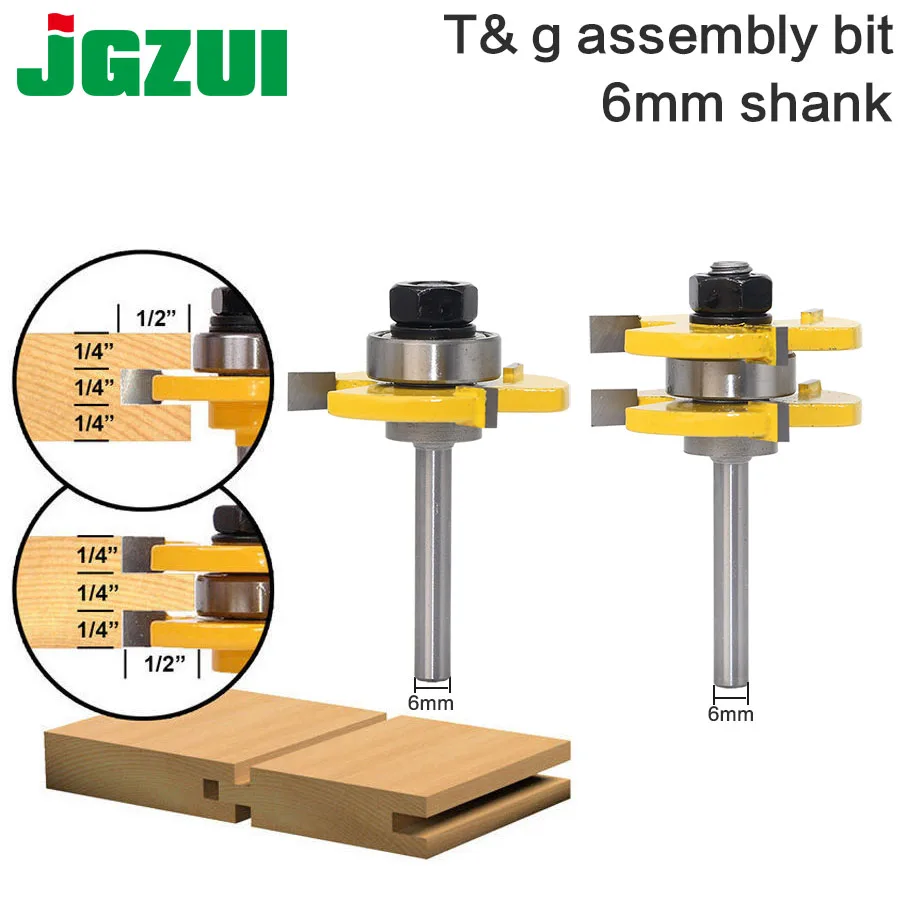 Goedkoop 2 st 6mm Schacht hoge kwaliteit Tongue Groove Joint Montage Router Bit Set 3 4 \