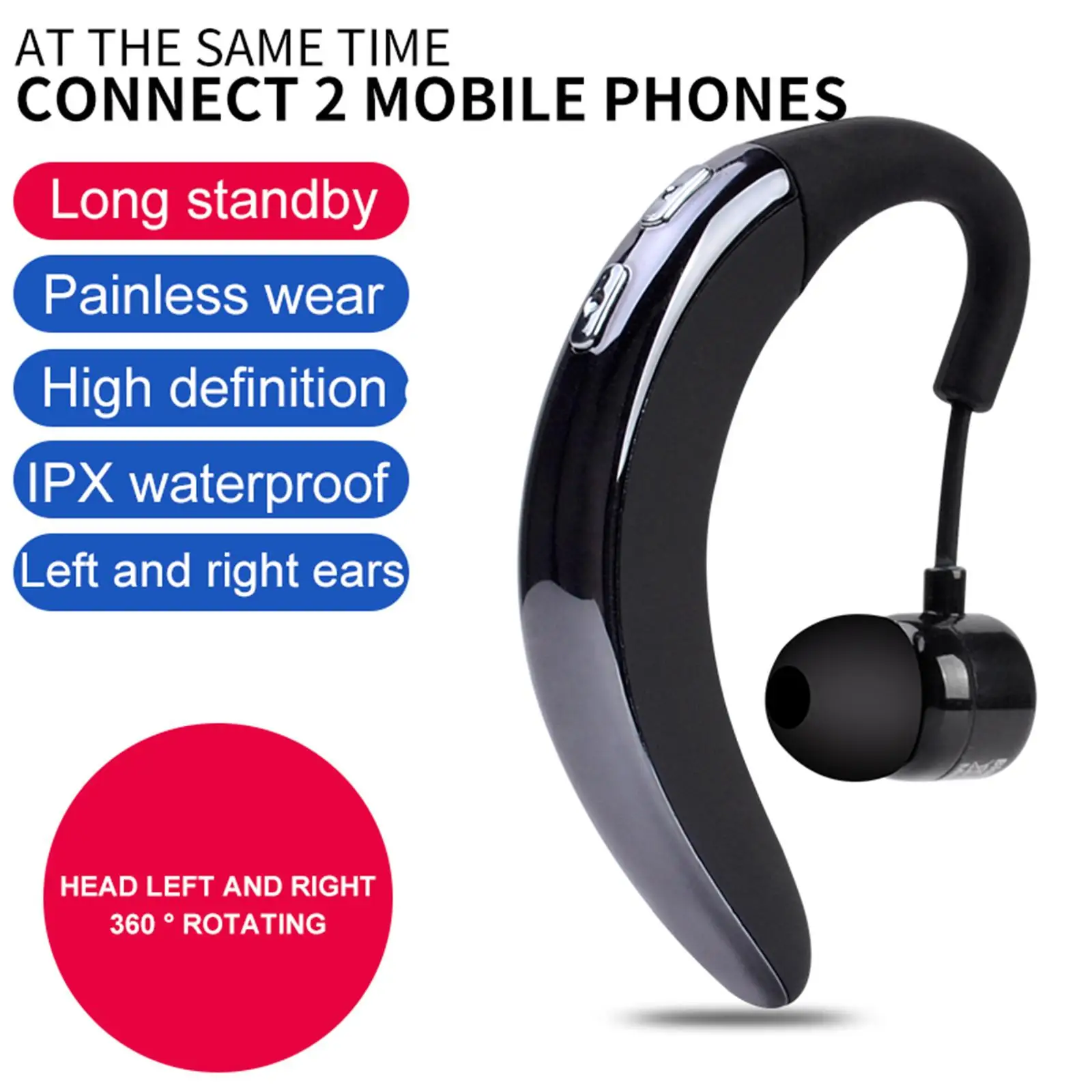 360 Adjustable Wireless Bluetooth Headphone Sport Earphone Headset Hadsfree Calling with Mic for Samsung iPhone Motorola E G LG