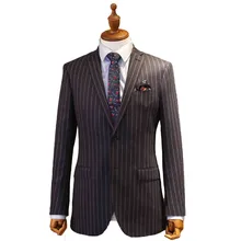 Полосатый сшитый на заказ пиджак с брюками, костюм на одной пуговице, свадебные костюмы для мужчин, мужской блейзер с отворотом на заказ