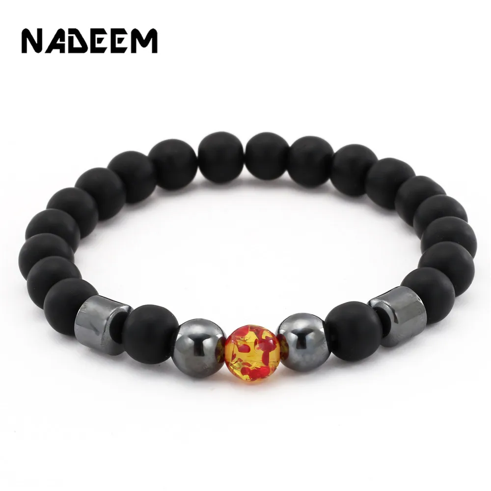 

Wholesale Fashion Simple 8mm Black Matte With Column Hematite Stone Bead Bracelet For Women Men Magnetite Charm Jewelry Gift