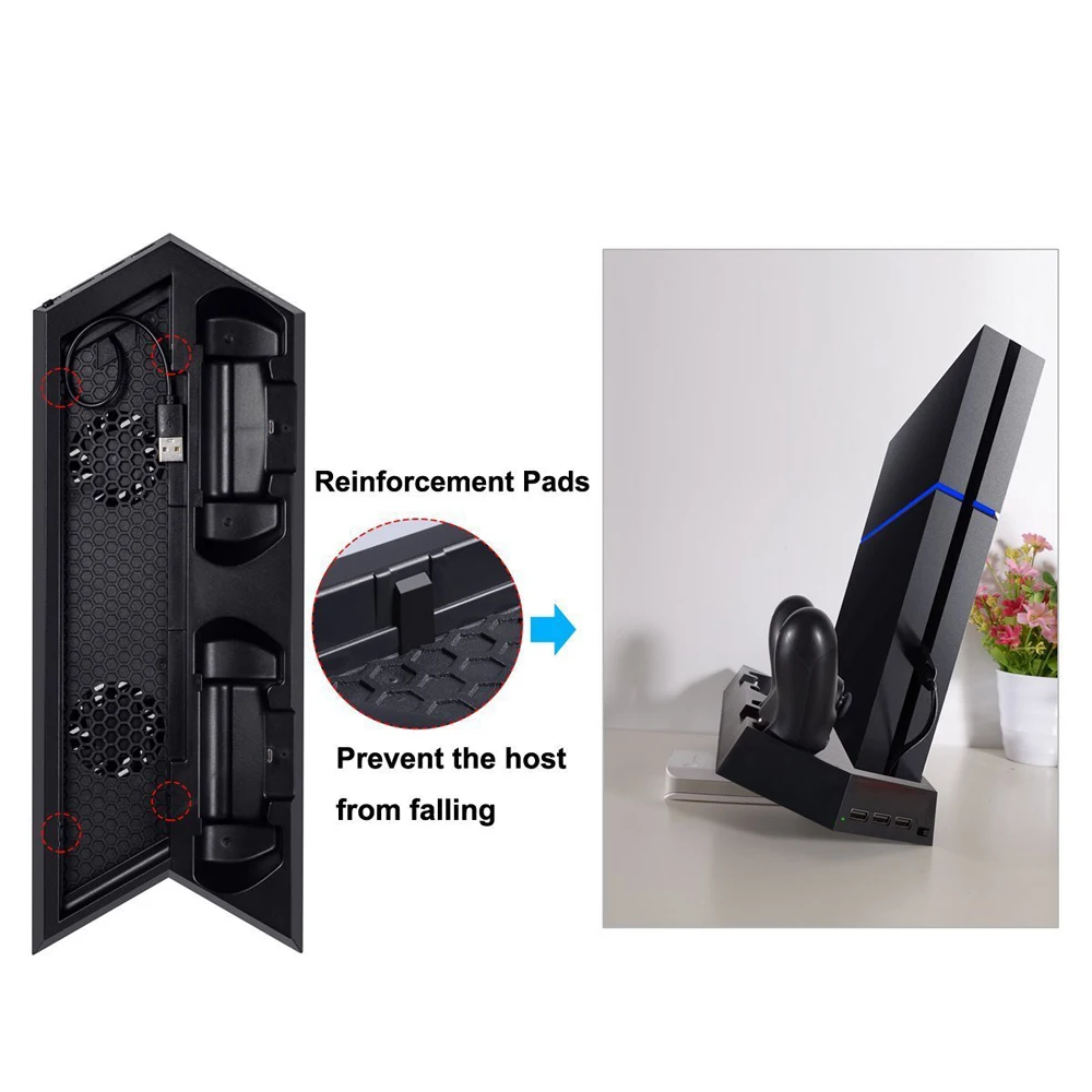  For PS4/PS4 Pro/PS4 Slim Dual Controller Charging Station with Cooling Fan for Sony Playstation 4 D