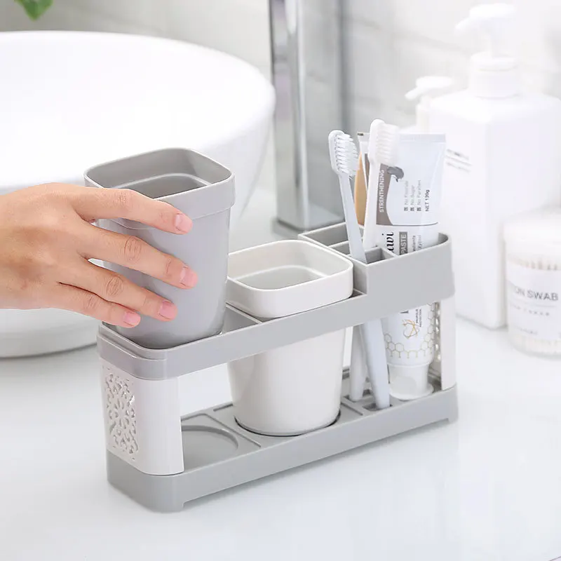 

Toiletry Organizer Toothpaste Toothbrush Storage Holder with Cup Bathroom Storage Box Plastic Bathing Accessories Shelves