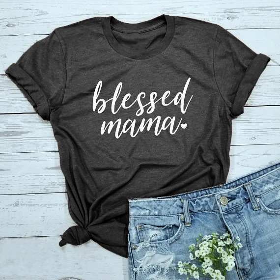 Blessed Mama Футболка женская mom life футболка классная Повседневная забавная модная одежда футболки топы Летняя стильная футболка - Цвет: Black - white text