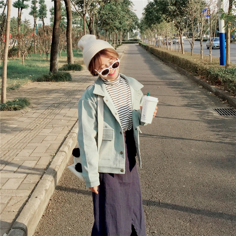 Куртки женские школьные свободные вельветовые куртки 2019 Модные Милые Женские базовые куртки с длинными рукавами для отдыха корейский топ