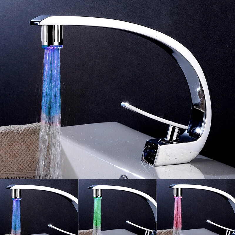 

LED Kitchen Faucet Glow Kitchen Tap Torneira Para Cozinha Temperature Sensor Light Water Faucet Blue Kitchen Accessories