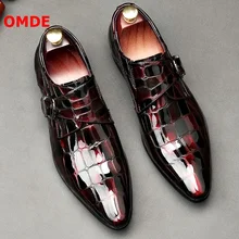OMDE New Style Patent Leather Men Loafers Pointed Toe Buckle Mens Dress Shoes Stone Print Wedding And Prom Men's Shoes OMDE New Style Patent Leather Men Loafers Pointed Toe Buckle Mens Dress Shoes Stone Print Wedding And Prom Men's Shoes