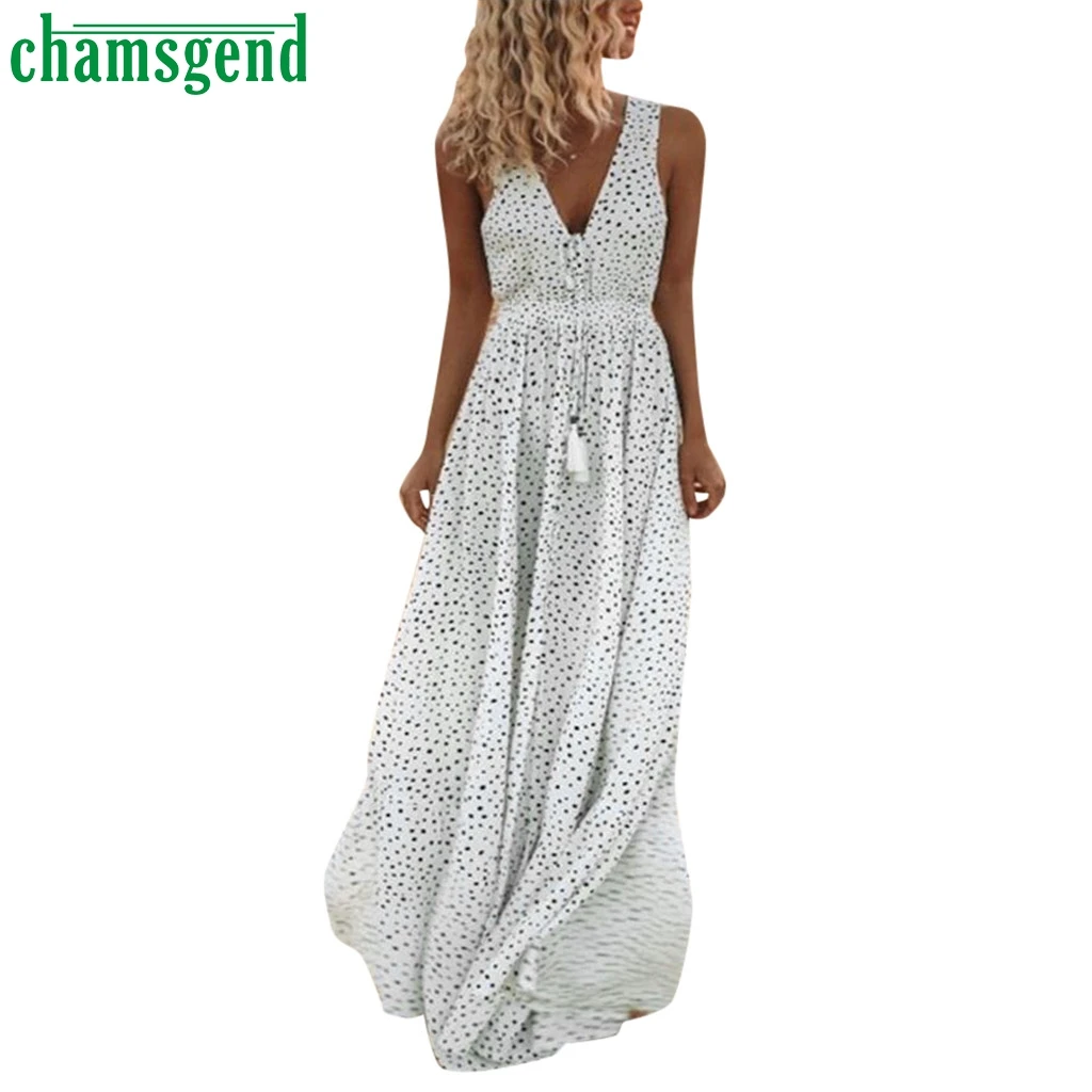 

Chamsgend Dress Women Sleeveless Dot Print Deep V Neck Vestido Feminino Clothes Women Bayan Elbise Vestido Sexy Abiti Donna #30