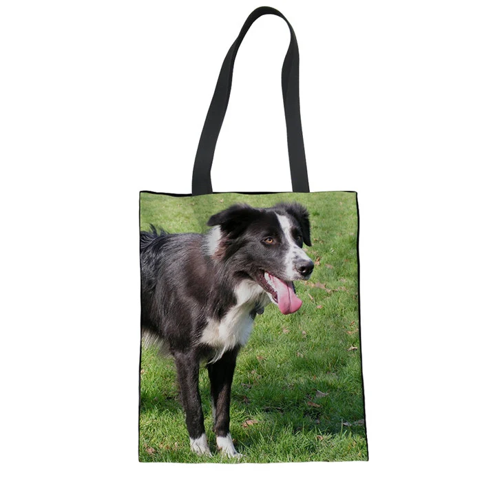 WHEREISART Яркая сумка для шоппинга Saco Compras животное собака граница колли женские матерчатые сумки хлопчатобумажная хозяйственная сумка ручной работы - Цвет: LMF1603Z22