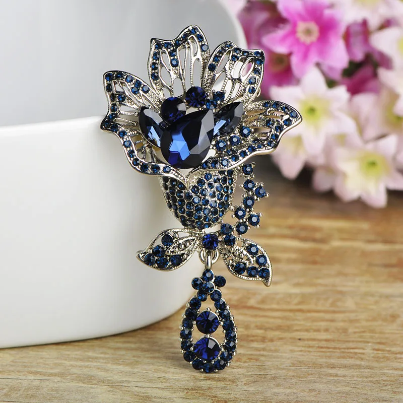 Blucome Big Rhinestone Brooches For Women Elegant Wedding Bridal Brooch Shawl Hijab Pins Fine Jewelry Famous Relogios Feminino
