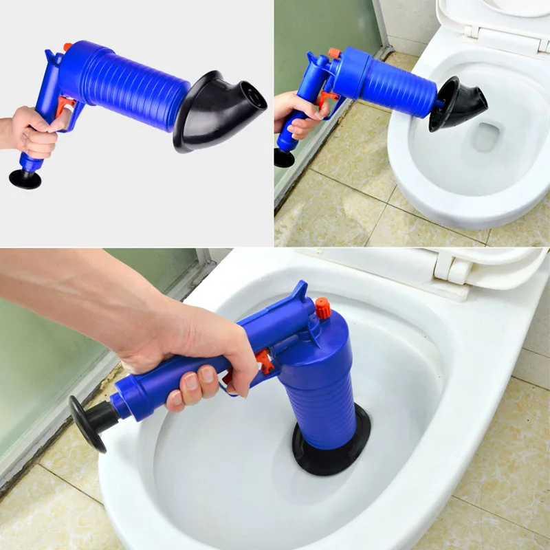 Toilet Cleaning Brush Bathroom Accessory Gun Type Floor Drain Suction Air Pressure Cleaning Tool 4 Plugs