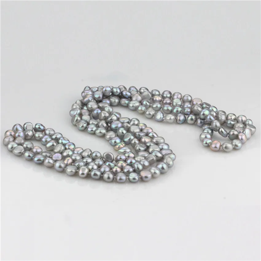 SNH New Natural pearl Jewelry necklace Handmade genuine pearl 160cm grey Women's wedding Gift Fine Jewelry