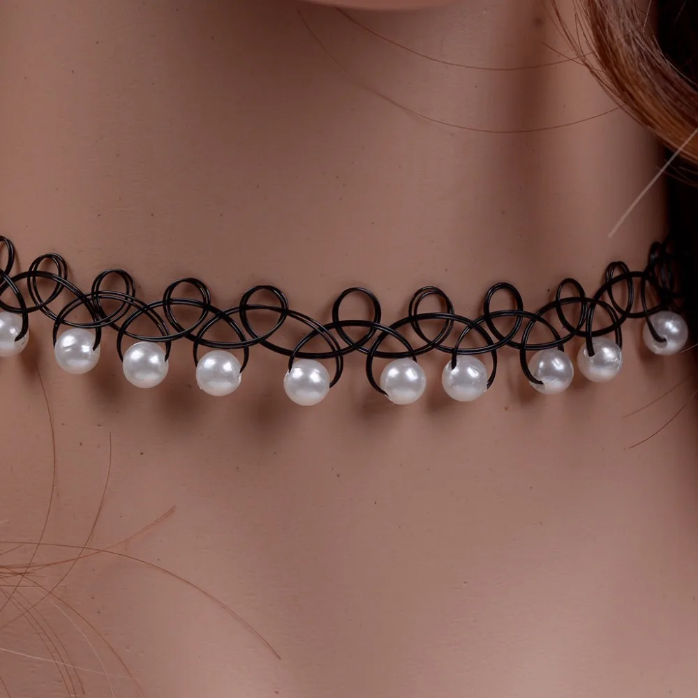 JUCHAO жемчужное ожерелье винтажное Чокер-тату из эластичного материала ожерелье s для женщин девушка Шарм готическое эластичное ожерелье женский свадебный подарок
