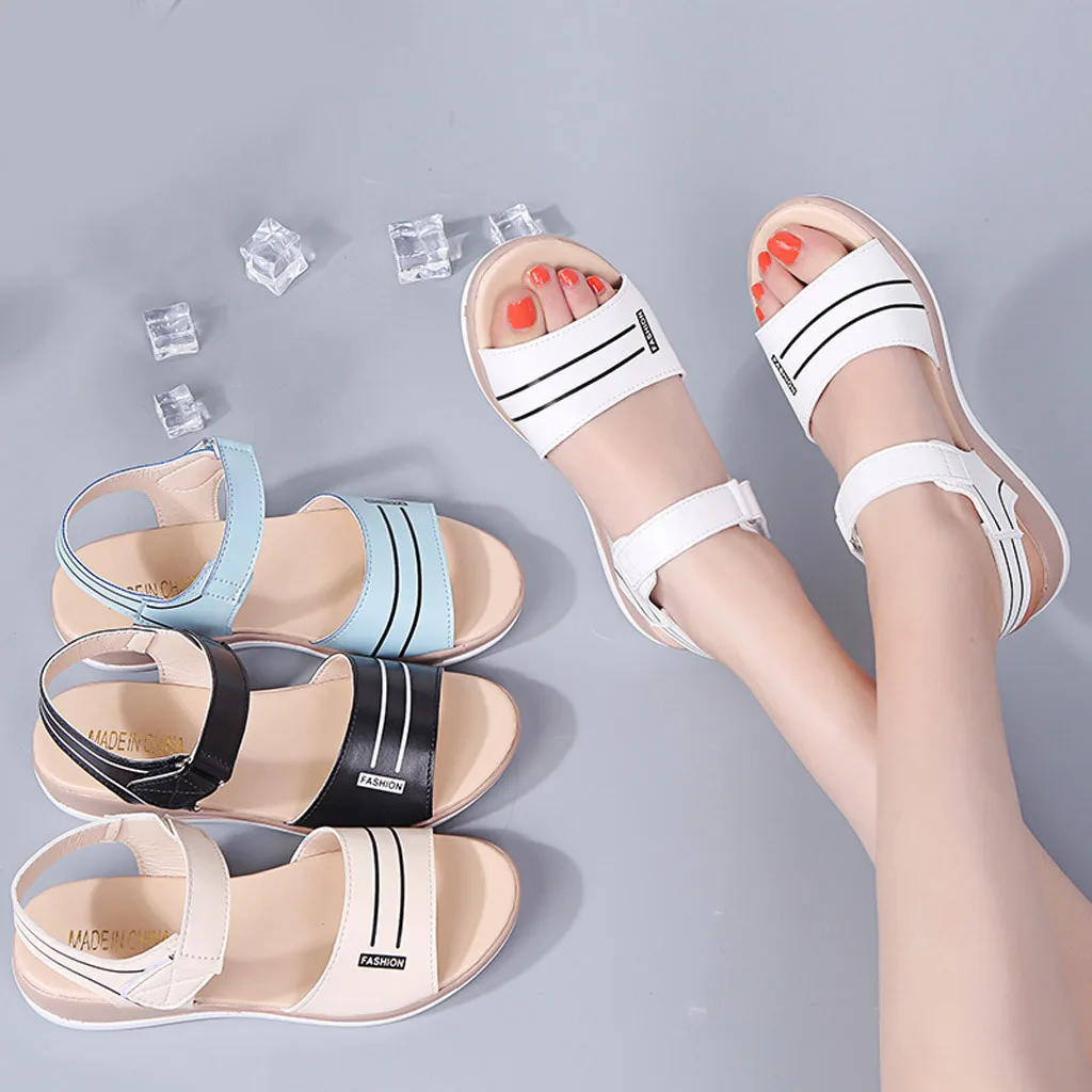 Сандалии Женские однотонные на плоской подошве модные Универсальные Туфли с