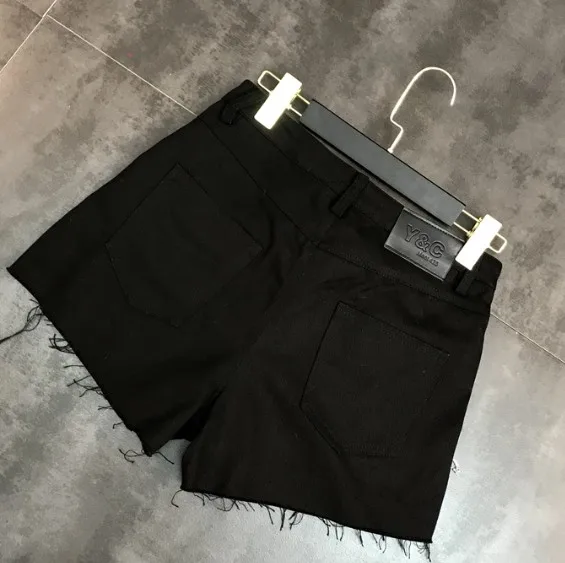 Весенняя одежда новая черная футболка с кисточками и блестками+ джинсовые шорты Модный Джинсовый комплект из двух предметов для школьниц