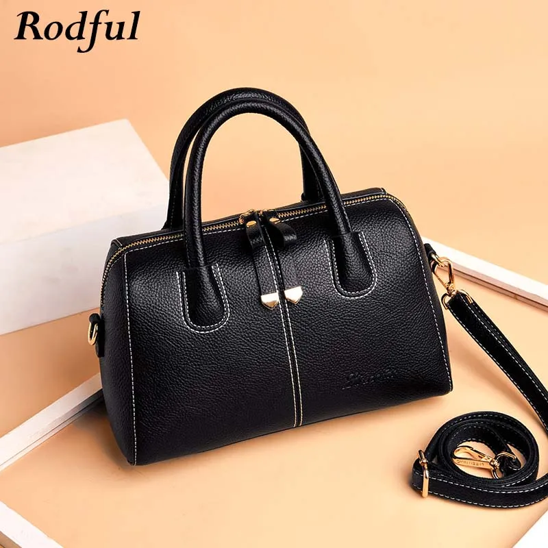 

Rodful Fashion boston leather handbag women small black red ladies hand bags women's 2019 solid pillow tote shoulder bag female