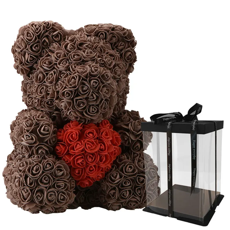 Романтическая Подарочная коробка на День святого Валентина, ПЭ, розовый медведь, искусственные украшения с розами, милый мультфильм, подарок для девочки - Цвет: 40cm brown red heart