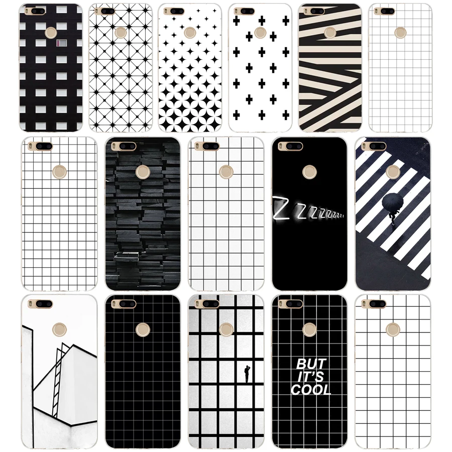 

48AQ white black grid minimalist Silicone Soft Tpu Cover phone Case for xiaomi redmi 4a 6a 4x note 5a pro mi a1