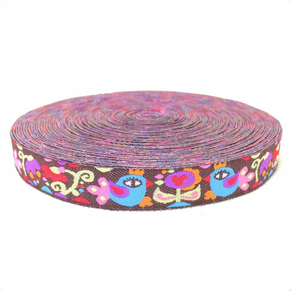 

5/8"14mmX10yards/lot Zakka handmade accessories laciness ribbon woven Jacquard Ribbon Miss Millionaire and birds ZERZEEMOOY