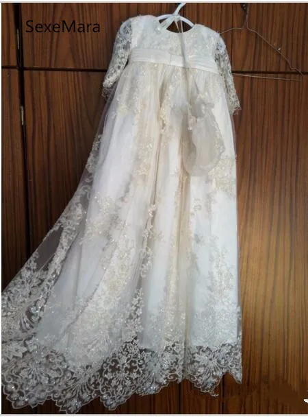 

Ivory White New Baby Christening Gown Lace Beading Baby Girl Christening Dress Baby Girl Birthday Baptism Dresses with Bonnet