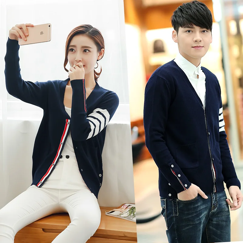 Cena 2019 nowa wiosna moda sweter miłośników odzież pary pasujące sweter sweter szczupła dekolt w serek rozpinany sweter