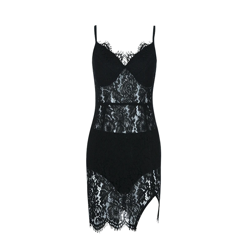 INDRESSME 2019 Новое Женское модное кружевное платье без рукавов в полоску сексуальное