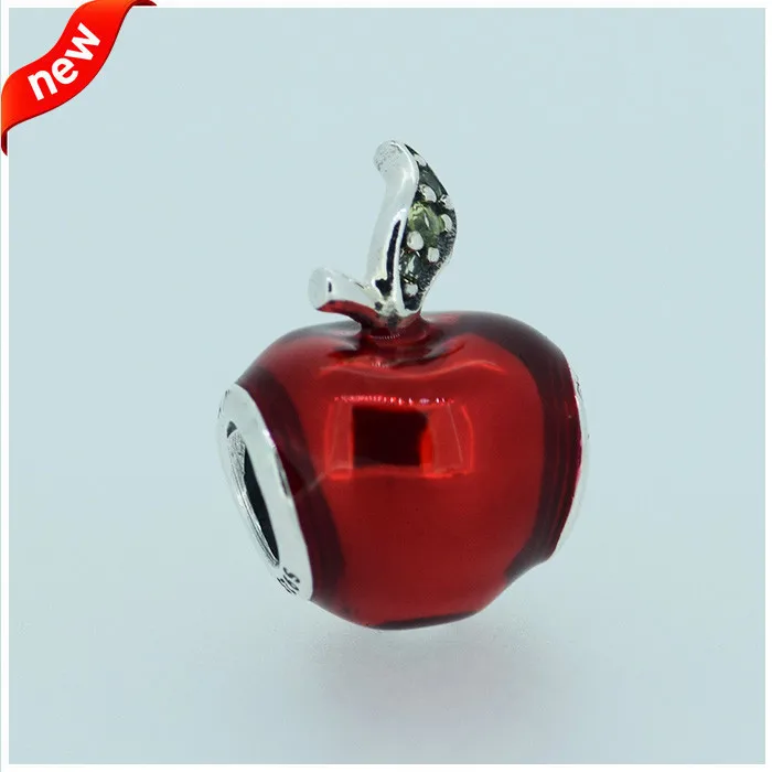 

Fits for Pandora Charms Bracelets Snow White Apple Beads with Red Enamel and Green CZ 100% 925 Sterling Silver Jewelry Free Ship